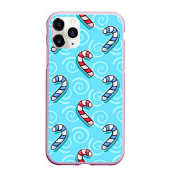Чехол iPhone 11 Pro матовый Новогодний леденец трость, цвет: 3D-розовый