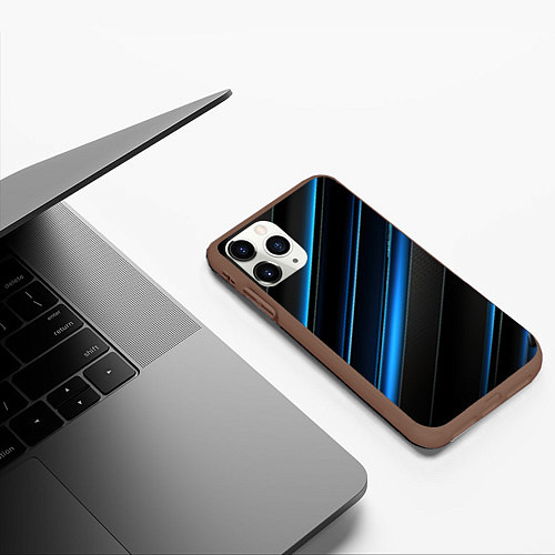 Чехол iPhone 11 Pro матовый Синий узор абстракции / 3D-Коричневый – фото 3