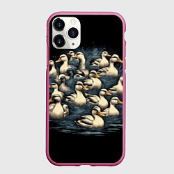 Чехол iPhone 11 Pro матовый Утки в пруду, цвет: 3D-малиновый