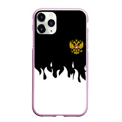 Чехол iPhone 11 Pro матовый Герб РФ огонь патриотический стиль, цвет: 3D-розовый