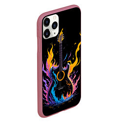 Чехол iPhone 11 Pro матовый Гитара в неоновом огне, цвет: 3D-малиновый — фото 2