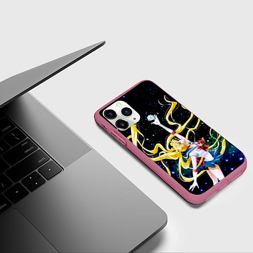 Чехол iPhone 11 Pro матовый Сейлор Мун - космос / 3D-Малиновый – фото 3