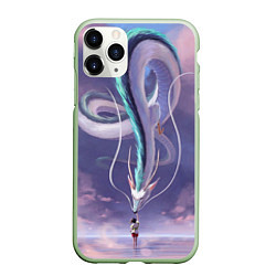 Чехол iPhone 11 Pro матовый Унесенные призраками- дракон и девочка, цвет: 3D-салатовый