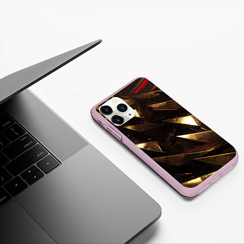 Чехол iPhone 11 Pro матовый Золотые камни абстракт / 3D-Розовый – фото 3