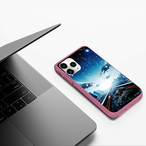 Чехол iPhone 11 Pro матовый Космическая абстракция / 3D-Малиновый – фото 3