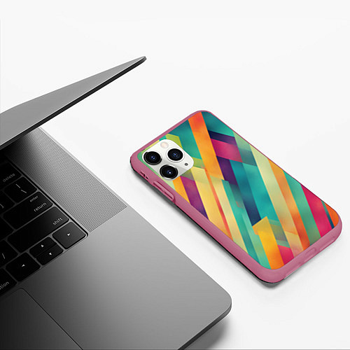 Чехол iPhone 11 Pro матовый Цветные диагональные полосы / 3D-Малиновый – фото 3