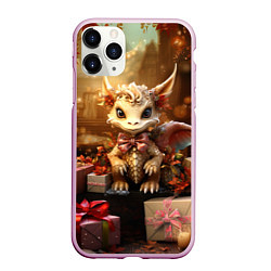 Чехол iPhone 11 Pro матовый Белый новогодний дракон с подарками, цвет: 3D-розовый