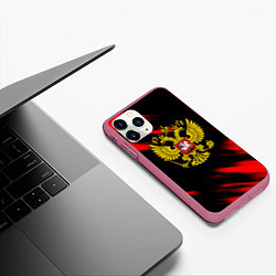 Чехол iPhone 11 Pro матовый Герб РФ патриотический краски, цвет: 3D-малиновый — фото 2