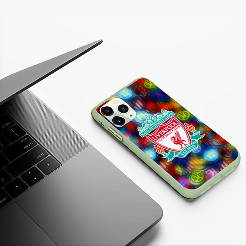 Чехол iPhone 11 Pro матовый Liverpool все logo неон / 3D-Салатовый – фото 3