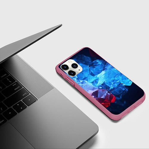 Чехол iPhone 11 Pro матовый Синяя ледяная абстракция с красным / 3D-Малиновый – фото 3