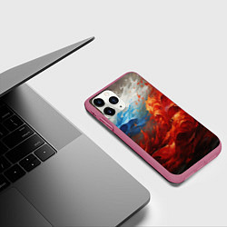Чехол iPhone 11 Pro матовый Абстрактный белый синий красный дым, цвет: 3D-малиновый — фото 2
