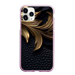 Чехол iPhone 11 Pro матовый Золотые узоры в виде листьев, цвет: 3D-розовый