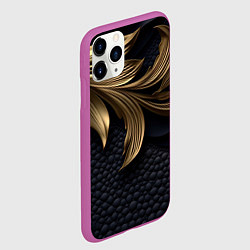 Чехол iPhone 11 Pro матовый Золотые узоры в виде листьев, цвет: 3D-фиолетовый — фото 2