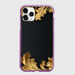 Чехол iPhone 11 Pro матовый Золотистые узоры на черном, цвет: 3D-фиолетовый