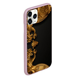 Чехол iPhone 11 Pro матовый Золотые объемные узоры, цвет: 3D-розовый — фото 2