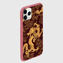 Чехол iPhone 11 Pro матовый Черно-золотая гравюра дракона, цвет: 3D-малиновый — фото 2