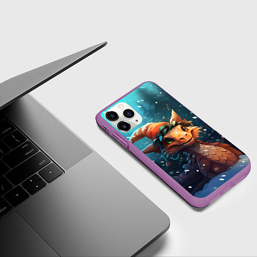Чехол iPhone 11 Pro матовый Дракон под снегом / 3D-Фиолетовый – фото 3