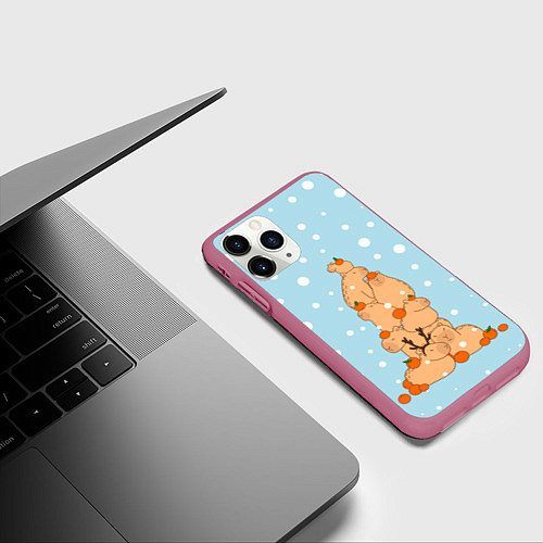 Чехол iPhone 11 Pro матовый Гора капибара в снегу / 3D-Малиновый – фото 3