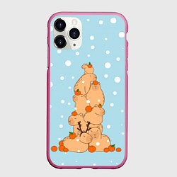 Чехол iPhone 11 Pro матовый Гора капибара в снегу, цвет: 3D-малиновый