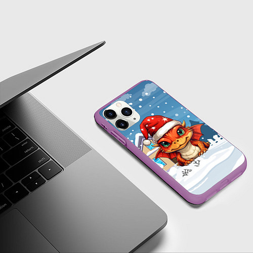 Чехол iPhone 11 Pro матовый Новый год дракона 2024 / 3D-Фиолетовый – фото 3
