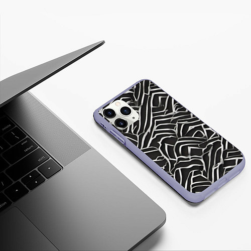 Чехол iPhone 11 Pro матовый Абстракция черное серебро / 3D-Светло-сиреневый – фото 3
