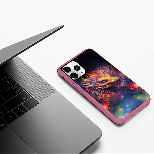 Чехол iPhone 11 Pro матовый Космический дракон - символ года / 3D-Малиновый – фото 3