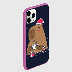 Чехол iPhone 11 Pro матовый Новогодняя капибара - 2024, цвет: 3D-фиолетовый — фото 2
