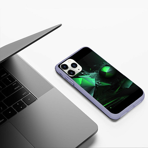 Чехол iPhone 11 Pro матовый Геометрическая текстурная зеленая абстракция / 3D-Светло-сиреневый – фото 3