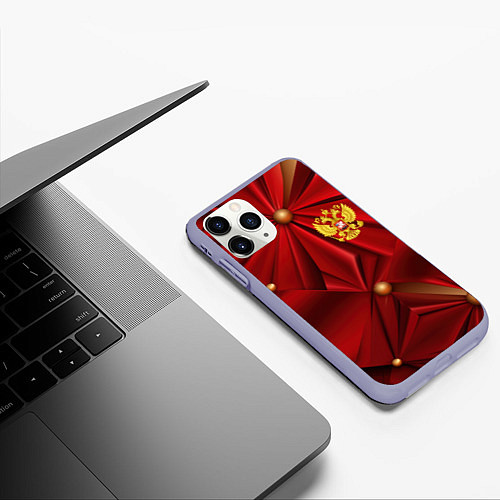 Чехол iPhone 11 Pro матовый Золотой герб России на красной абстракции / 3D-Светло-сиреневый – фото 3