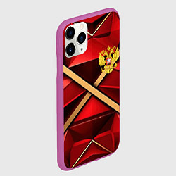 Чехол iPhone 11 Pro матовый Герб России на красном абстрактном фоне, цвет: 3D-фиолетовый — фото 2