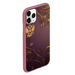 Чехол iPhone 11 Pro матовый Герб России золотой на фиолетовом фоне, цвет: 3D-малиновый — фото 2