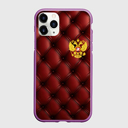Чехол iPhone 11 Pro матовый Золотой герб России на красном кожаном фоне, цвет: 3D-фиолетовый