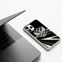 Чехол iPhone 11 Pro матовый Герб РФ - white and black geometry, цвет: 3D-салатовый — фото 2