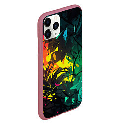 Чехол iPhone 11 Pro матовый Яркие разноцветные абстрактные листья, цвет: 3D-малиновый — фото 2