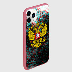 Чехол iPhone 11 Pro матовый Россия герб краски глитч, цвет: 3D-малиновый — фото 2