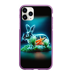 Чехол iPhone 11 Pro матовый Прозрачный стеклянный кролик с овощами, цвет: 3D-фиолетовый