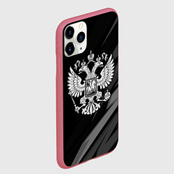 Чехол iPhone 11 Pro матовый Герб России - черно-белая абстракция, цвет: 3D-малиновый — фото 2