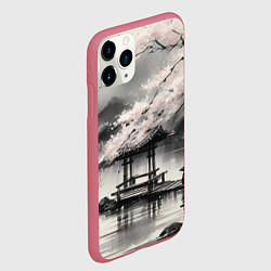 Чехол iPhone 11 Pro матовый Пейзаж японское озеро, цвет: 3D-малиновый — фото 2