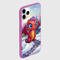 Чехол iPhone 11 Pro матовый Милый дракон в новогодней деревне, цвет: 3D-фиолетовый — фото 2