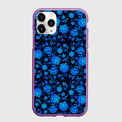 Чехол iPhone 11 Pro матовый Новогодняя гжельская роспись чёрный фон, цвет: 3D-фиолетовый