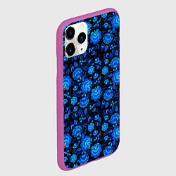 Чехол iPhone 11 Pro матовый Новогодняя гжельская роспись чёрный фон, цвет: 3D-фиолетовый — фото 2