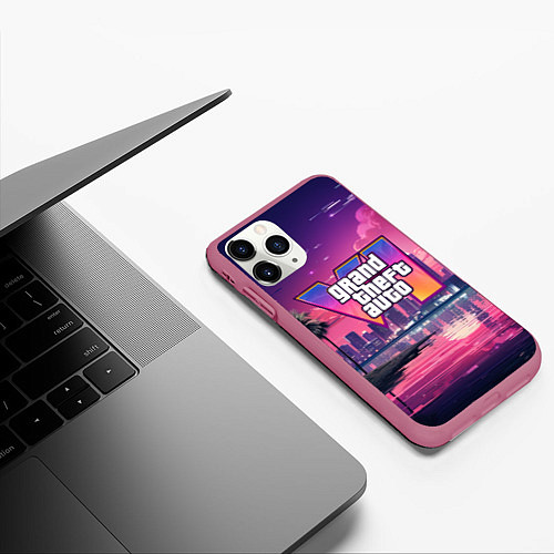 Чехол iPhone 11 Pro матовый GTA 6 nigh city / 3D-Малиновый – фото 3