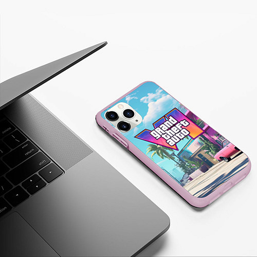 Чехол iPhone 11 Pro матовый GTA 6 Vice city / 3D-Розовый – фото 3