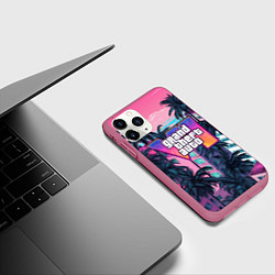 Чехол iPhone 11 Pro матовый GTA 6 Vice logo, цвет: 3D-малиновый — фото 2