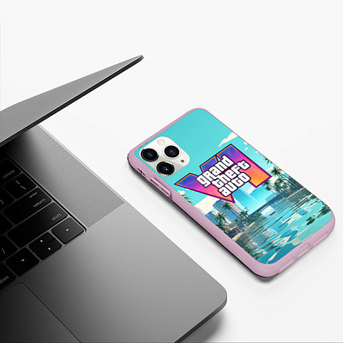 Чехол iPhone 11 Pro матовый GTA6 солечный город / 3D-Розовый – фото 3