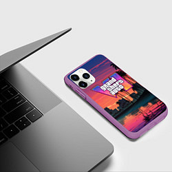 Чехол iPhone 11 Pro матовый GTA 6 лого на фоне заката, цвет: 3D-фиолетовый — фото 2