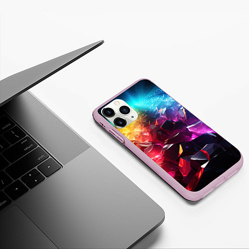 Чехол iPhone 11 Pro матовый Радужные блестящие камни / 3D-Розовый – фото 3