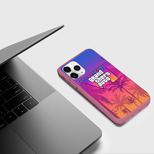 Чехол iPhone 11 Pro матовый GTA 6 official / 3D-Малиновый – фото 3