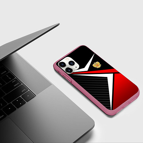 Чехол iPhone 11 Pro матовый Russia - black and red / 3D-Малиновый – фото 3