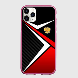 Чехол iPhone 11 Pro матовый Russia - black and red, цвет: 3D-малиновый